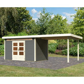 Abri de jardin en bois massif gris terre 8,88m² Kandern 7 avec appentis 320cm – Karibu Ma boutique
